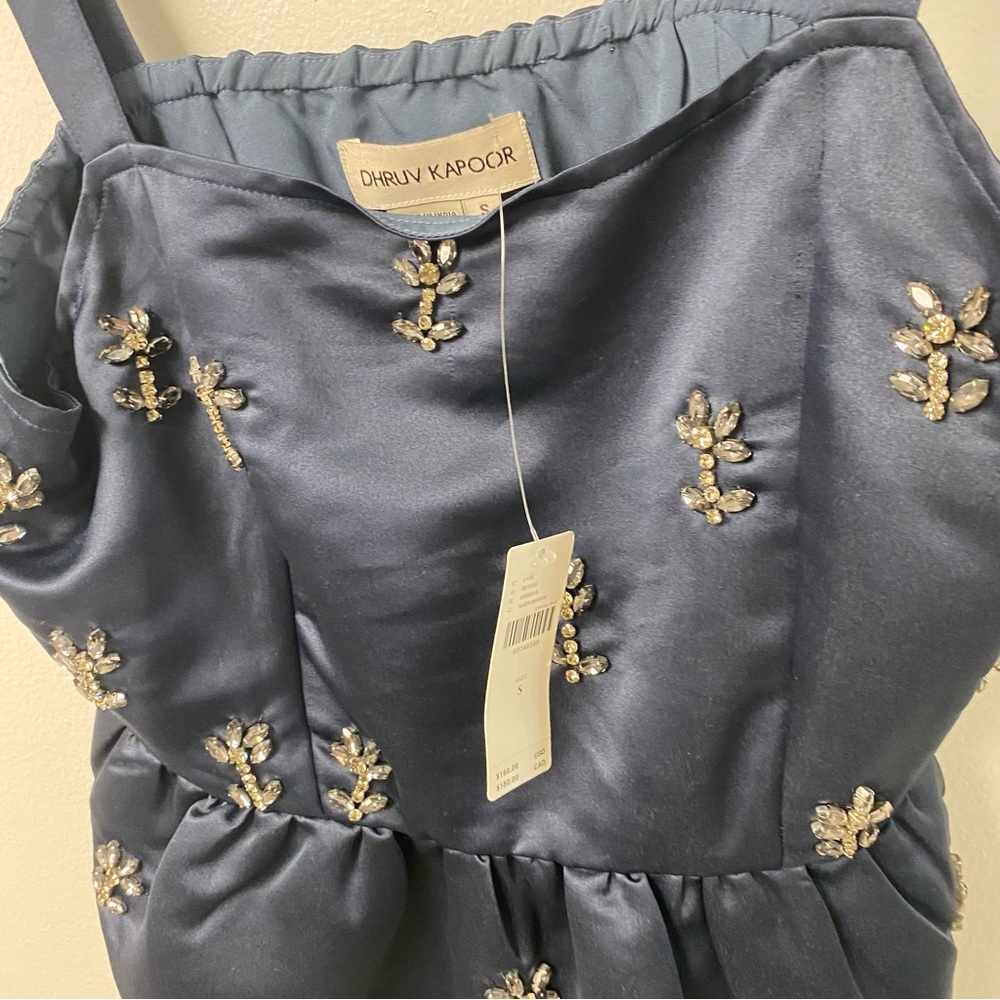 NWT Anthropologie Dhruv Kapoor Embellished Babydoll Tank Top Navy Size Small - Picture 7 of 9